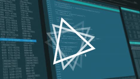 animación de un triángulo girando sobre el procesamiento de datos en pantallas de computadora