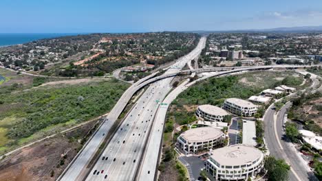 aerial view of highway interchange and junction, san diego freeway interstate 5