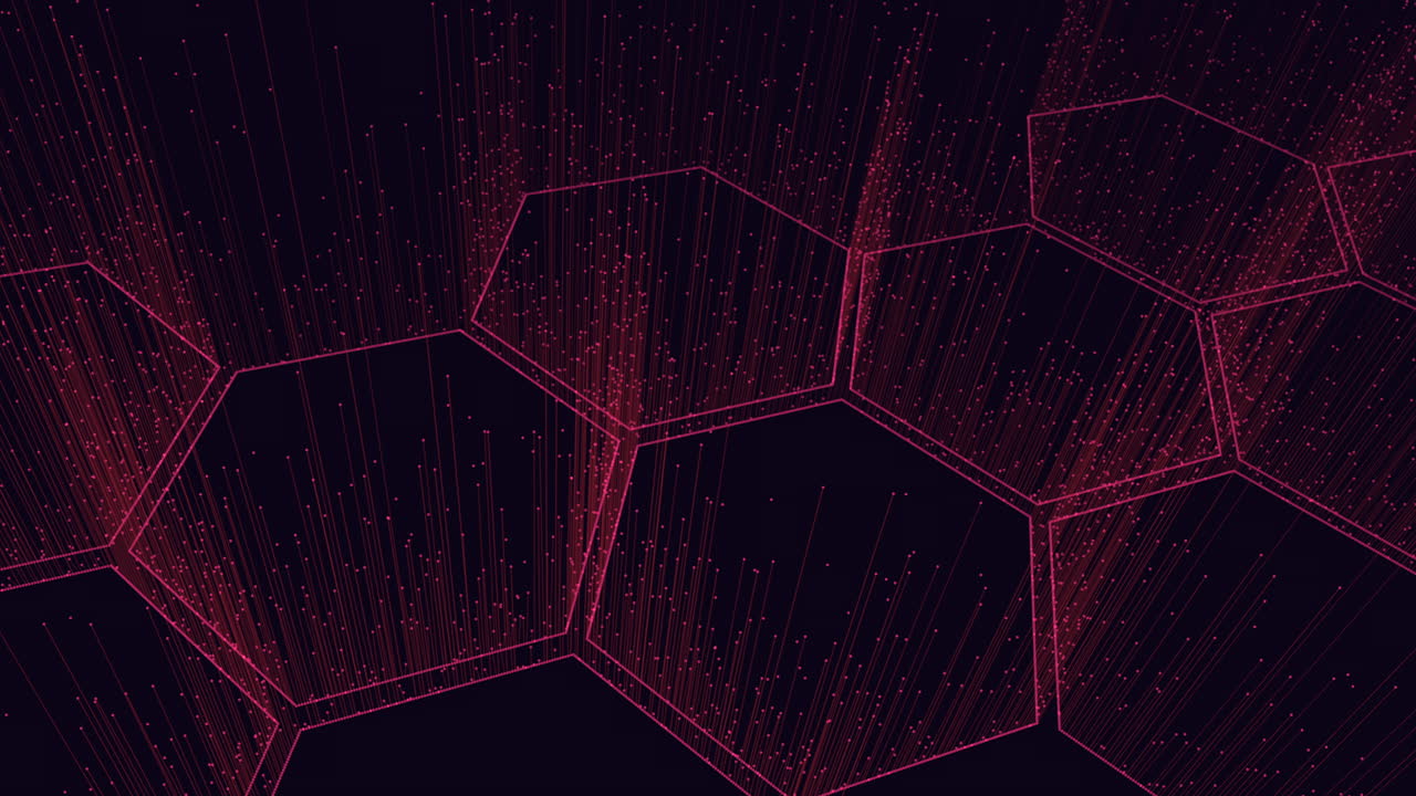 A 3D rendering illustrating a honeycomb pattern composed of hexagonal shapes connected in a grid, with intertwining red lines enhancing the structure's intricate beauty
