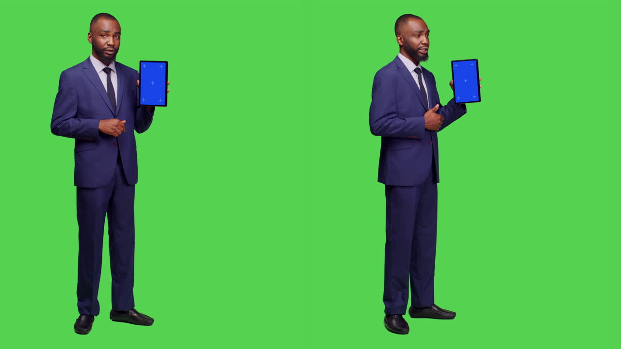 Empresário afro-americano fazendo apresentação em tablet
