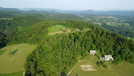 Bosques-Verdes-De-Verano-Y-Prados-En-Pequeñas-Colinas-Con-Casas-De-Campo