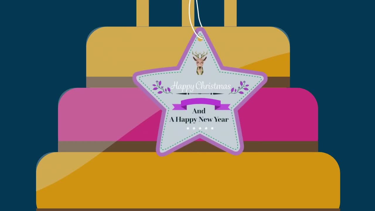 animación de felicitaciones de navidad en etiqueta, en pastel en fondo marino