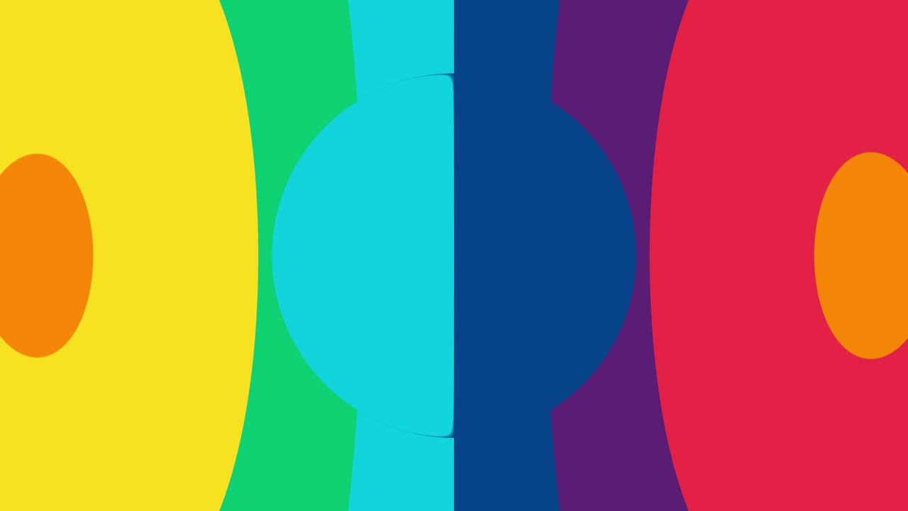 rayas de arco iris animadas en círculo en un fondo geométrico multicolor. gráfico de movimiento simple telón de fondo colorido