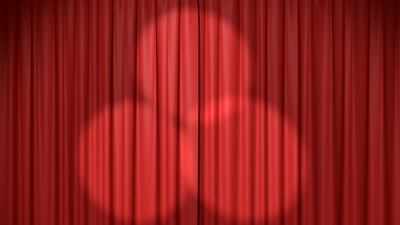 스포트라이트가 있는 빨간 커튼