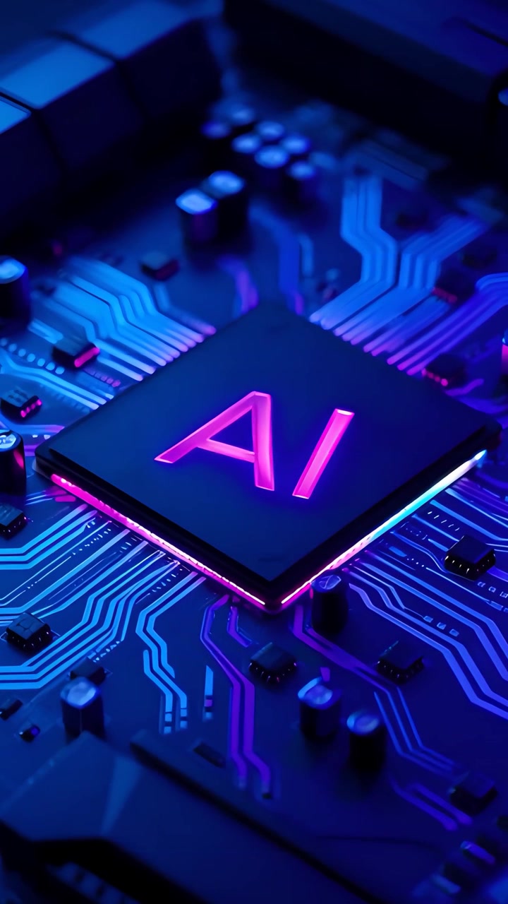 Sfondo Tecnologico Futuristico con Scheda Madre e Chip AI 4K