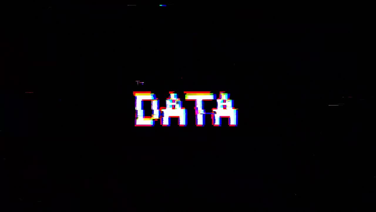 Glitchy, retro-style video with a static, straight-on camera angle, showcasing the word 'DATA'