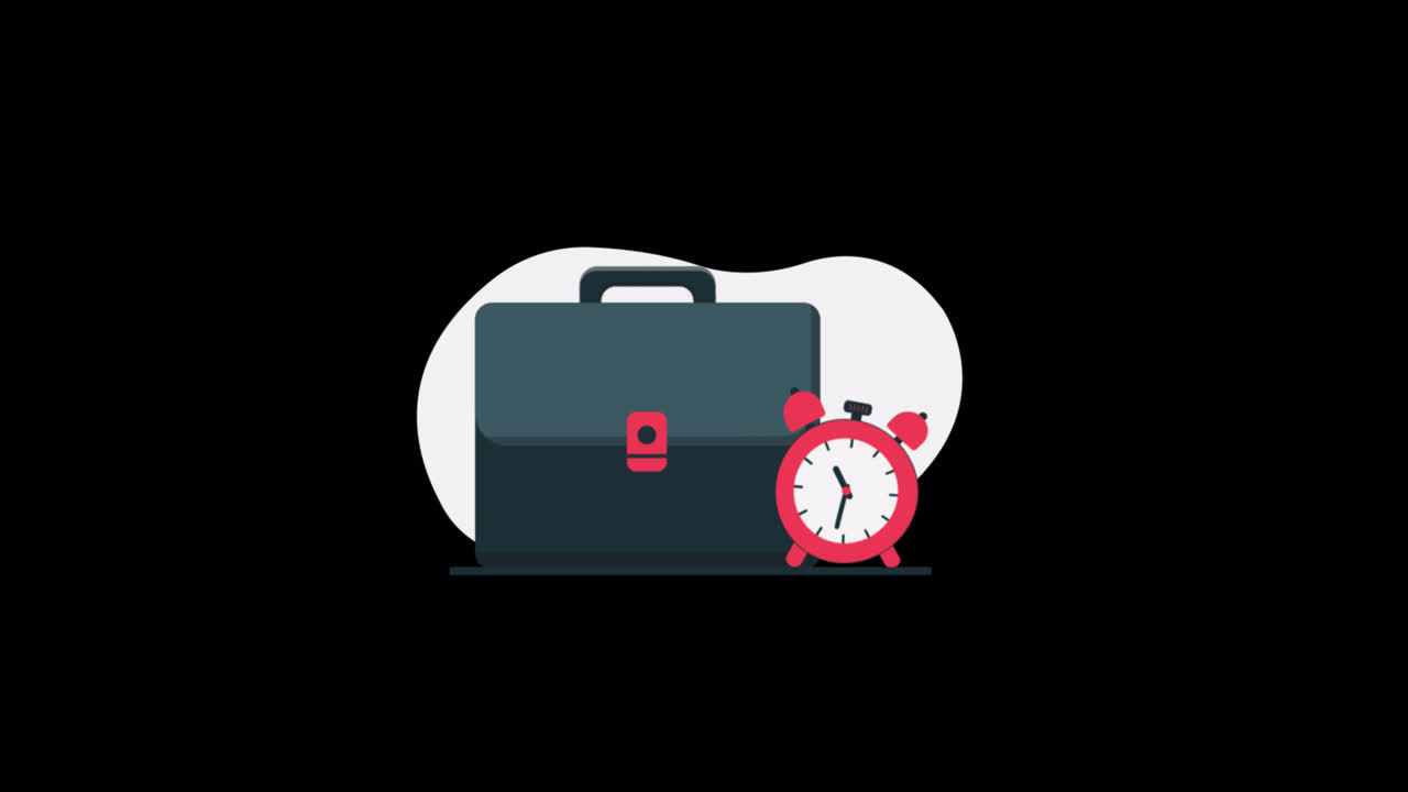 Animated Briefcase and Ticking Alarm Clock Illustration