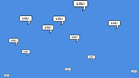 múltiples burbujas de habla con texto lol moviéndose contra un fondo azul
