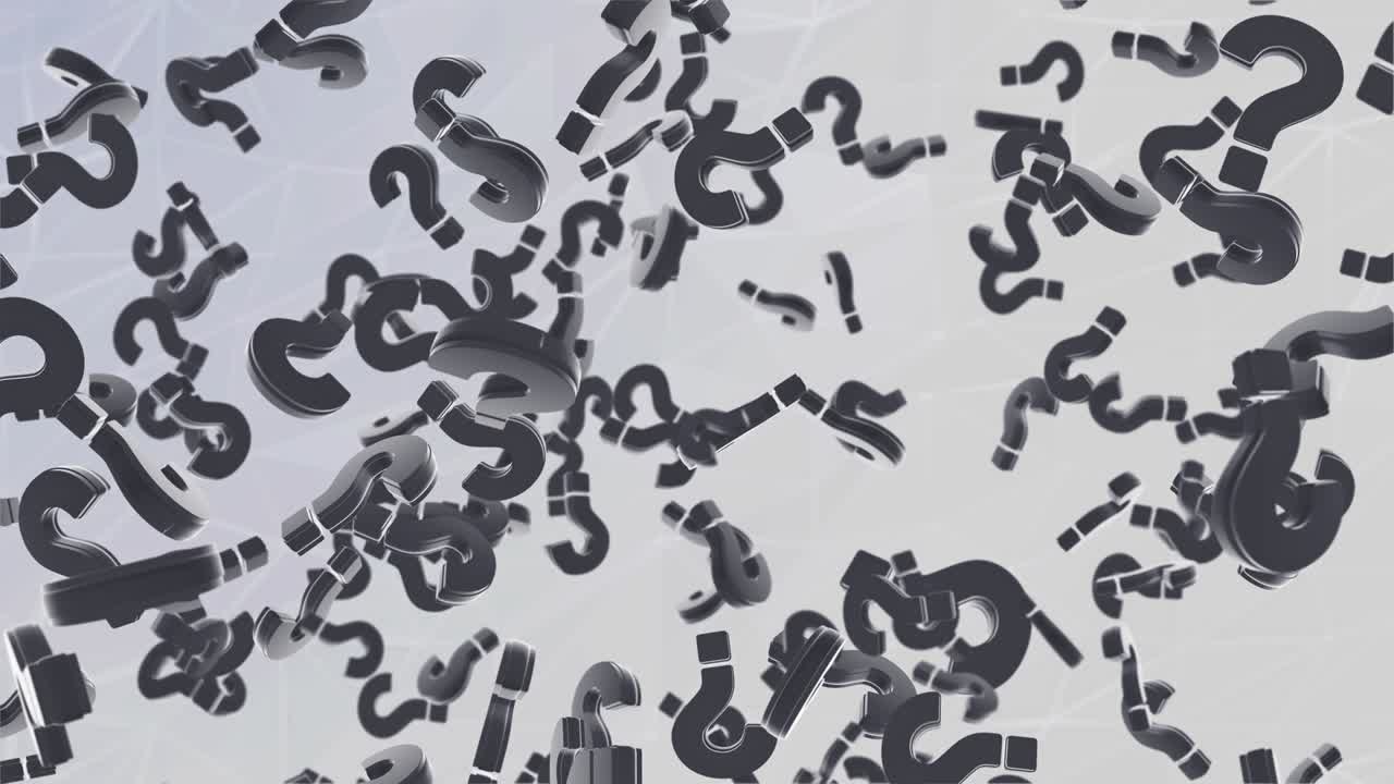 animación en bucle de 4k de un punto de interrogación 3d de fondo negro. concepto de idea abstracta