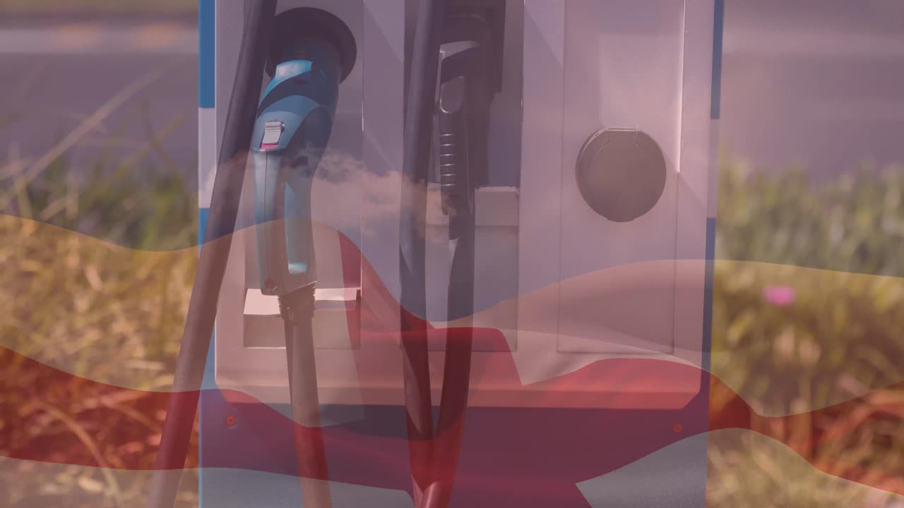 bandera de inglaterra sobre la estación de carga de vehículos eléctricos