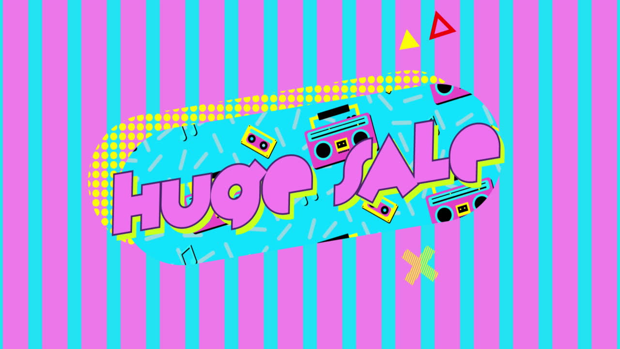 분홍색과 투르코이즈색 줄무 ⁇  배경에 거대한 판매 그래픽