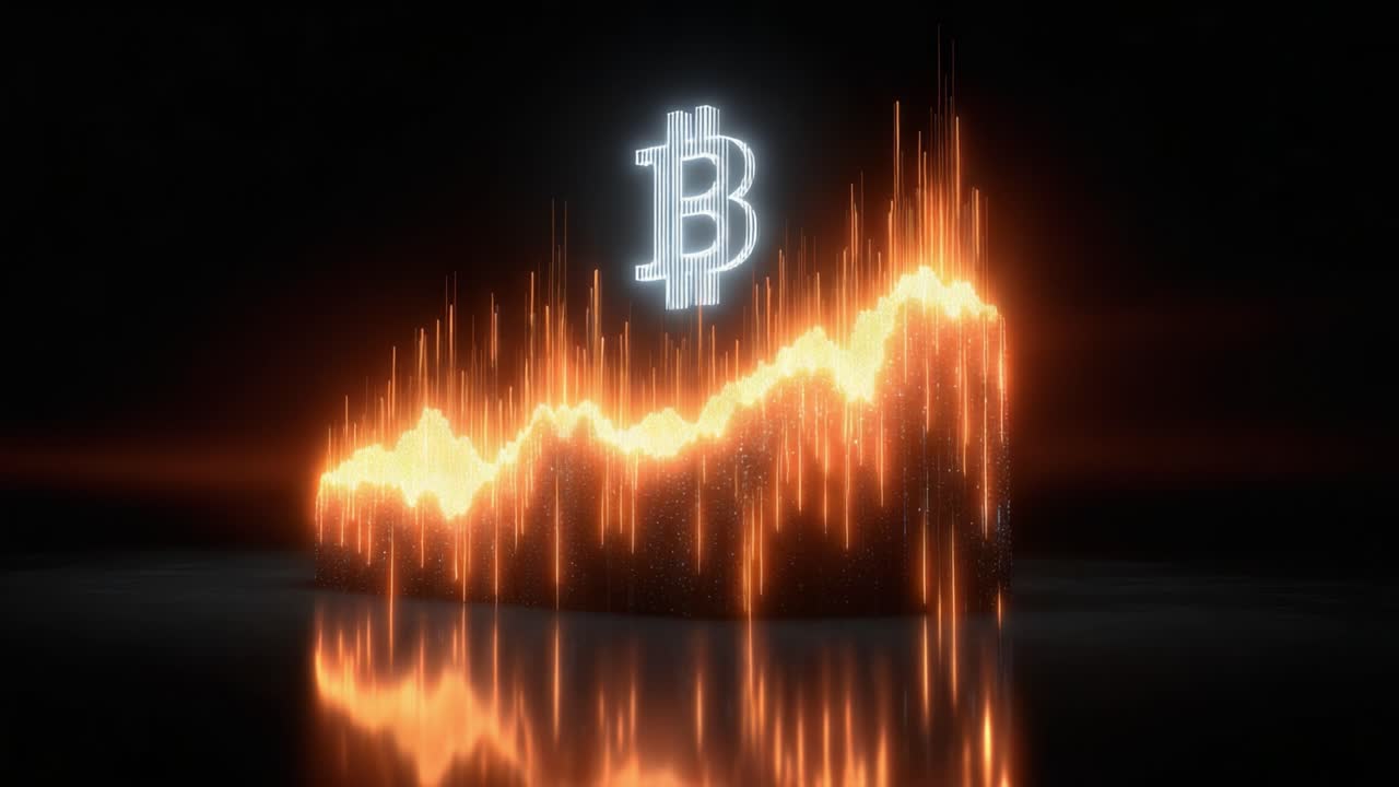 A Dynamic Visualization of Bitcoin's Rising Value: A Stunning Display of Crypto Market Trends and Investment Opportunities Through Pulsating Graphs and Brilliant Lighting