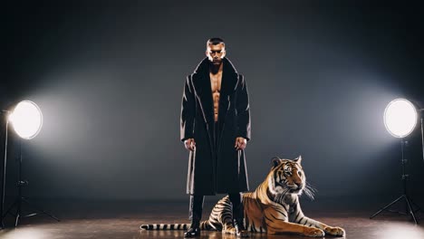 man and tiger studio portrait