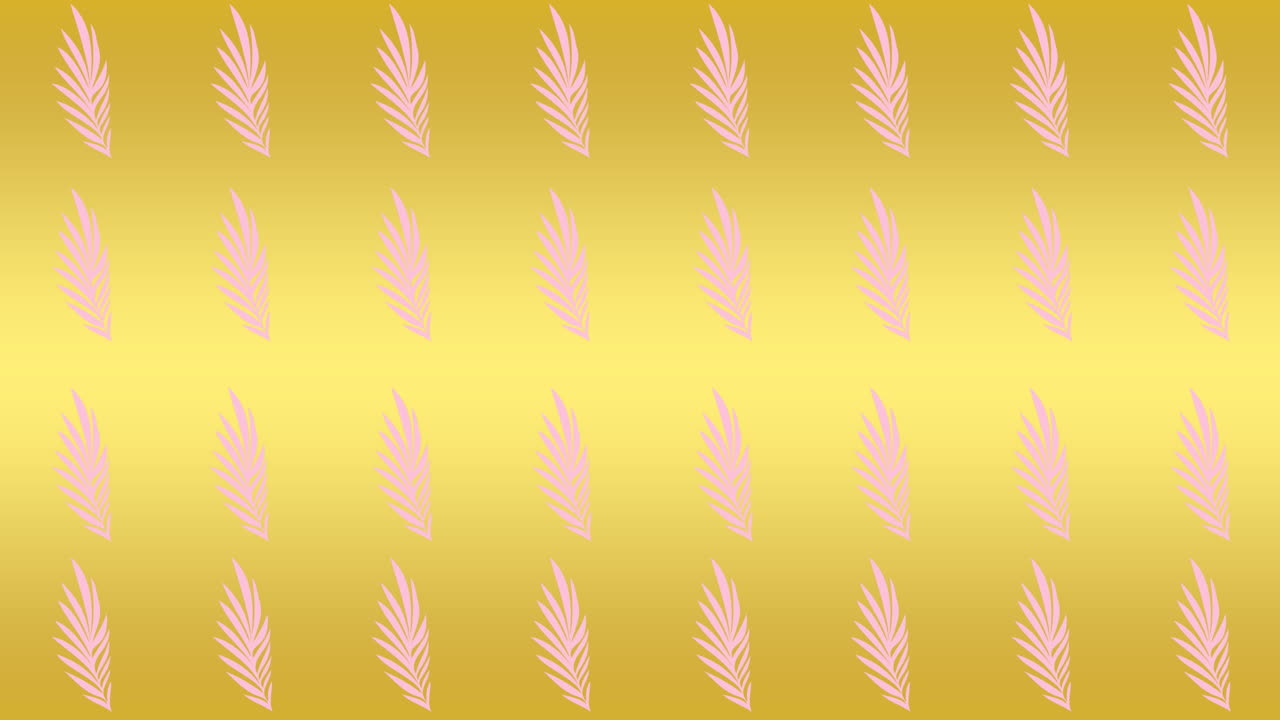 노란색 배경 위에 여러 개의 분홍색 식물의 애니메이션