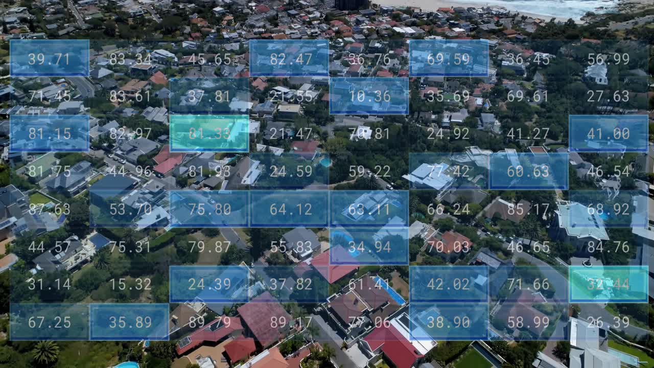 도시 풍경 위의 금융 데이터 처리 애니메이션