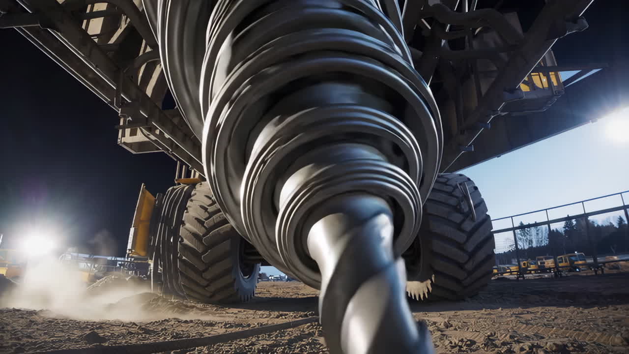 Close-up of a Giant Drill Bit on an Industrial Worksite