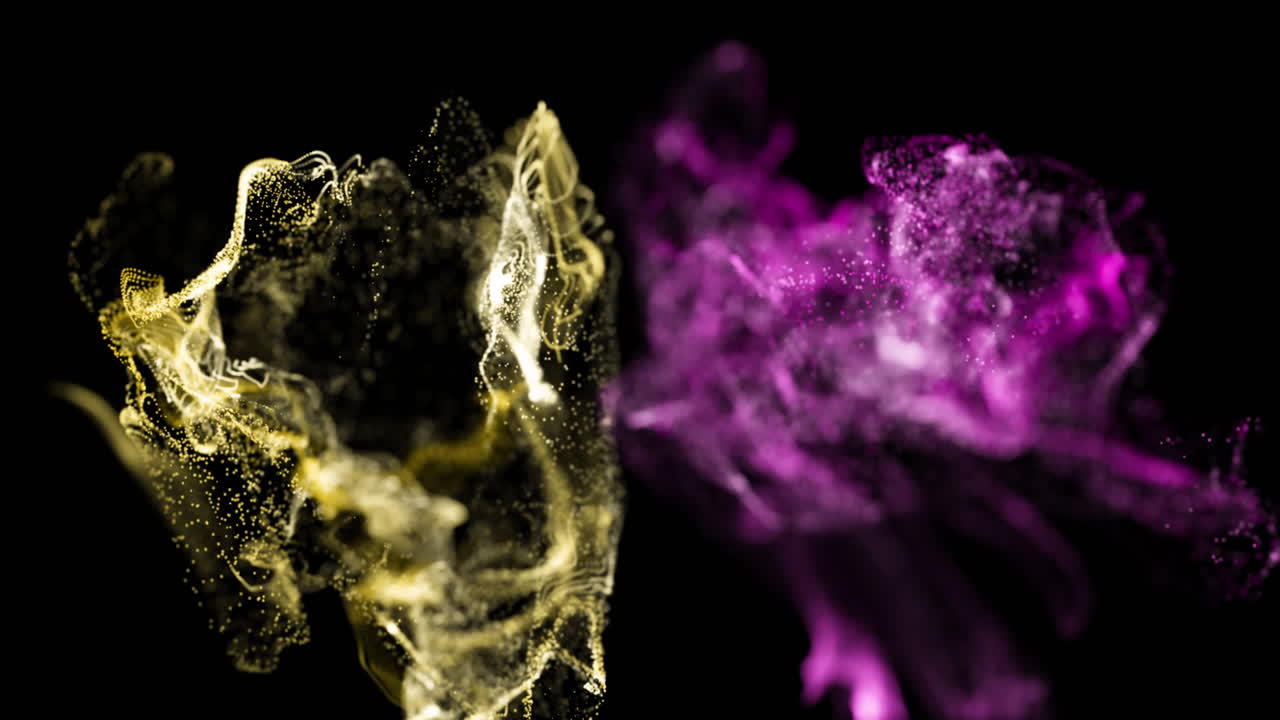 Animation of pink and white particle vapours moving over black background