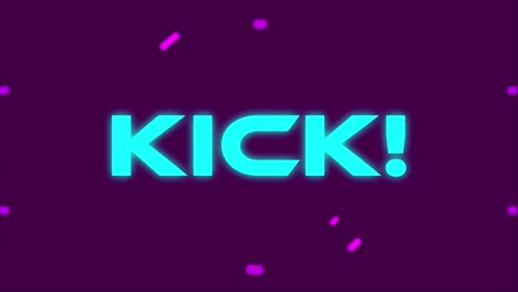animation of kick text over shapes on purple background