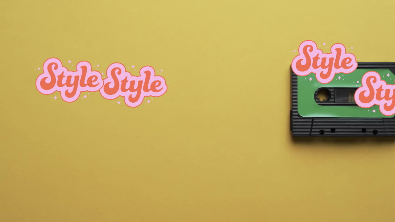 animación de textos de estilo sobre cinta sobre fondo amarillo