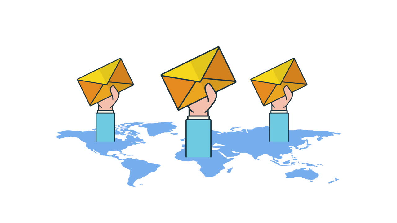 tecnologia di email marketing con mappa del mondo e buste