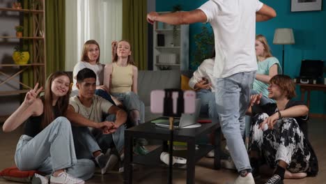 teenagers making a video at home