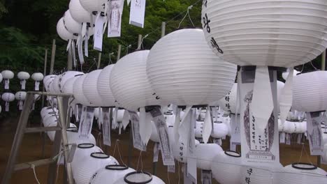 asian lantern flowting outside a buddhist temple in seoul, south korea