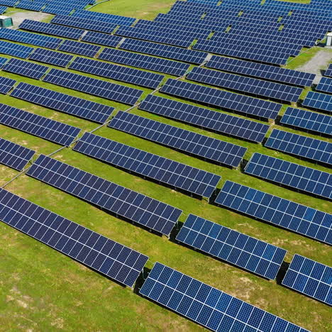 aerial view. top view on blue solar pannels. green energy. pannels in the field.