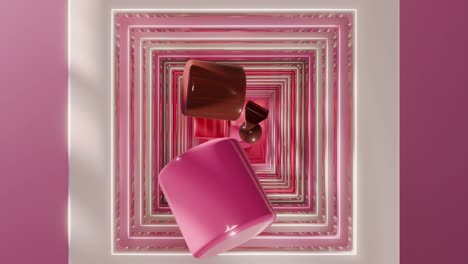 abstract geometric shapes in a pink tunnel