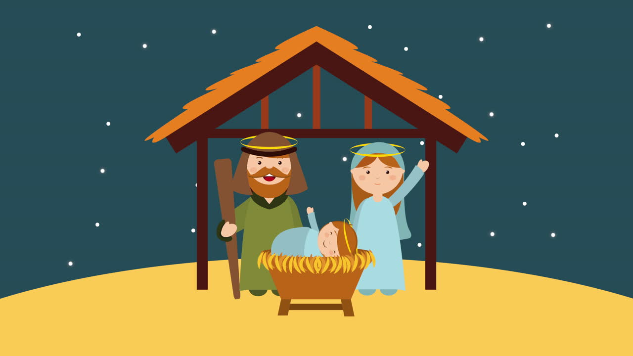 scène de crèche de noël avec la famille holly