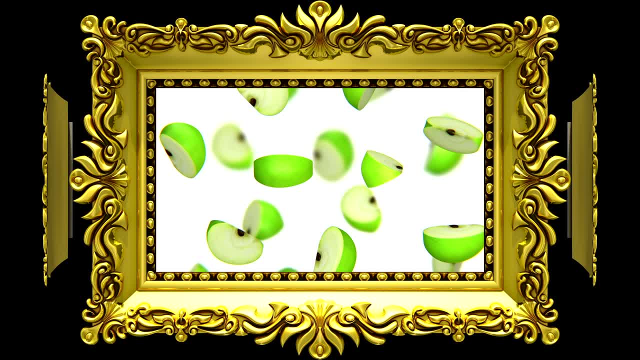금색 그림 프레임 에 새겨진 과일