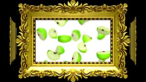 frutas en marcos de oro