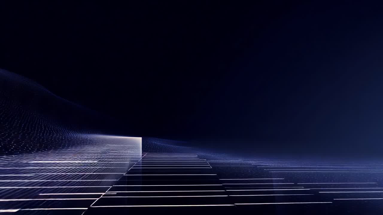 Futuristic Digital Landscape with Gradient Lines: A Visual Exploration of Abstract Patterns and Depth in a Dark Environment for Modern Design Inspiration