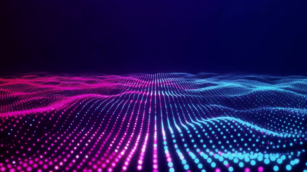 Abstract Digital Wave of Glowing Pink and Blue Particles