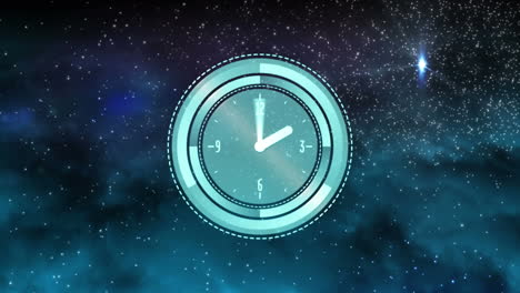 animation of clock over stars on night sky