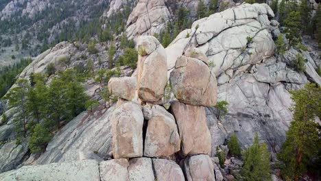 aerial pan of lumpy ridge stacked rock formation, estes park, colorado