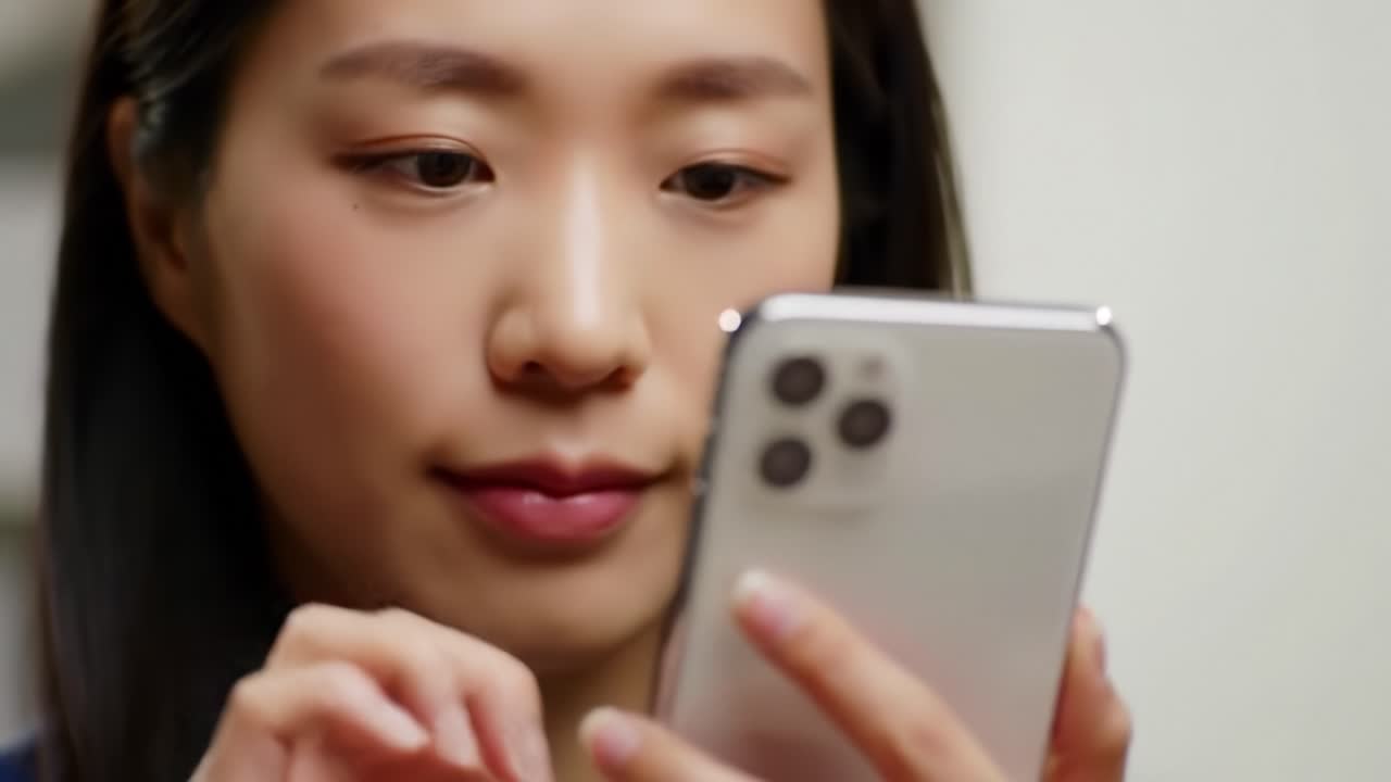 A Young Woman Concentrates While Using Her Smartphone, Engaged in a Digital Interaction That Captures the Essence of Modern Communication and Connectivity.