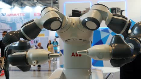 abb industrial robot on display at an exhibition