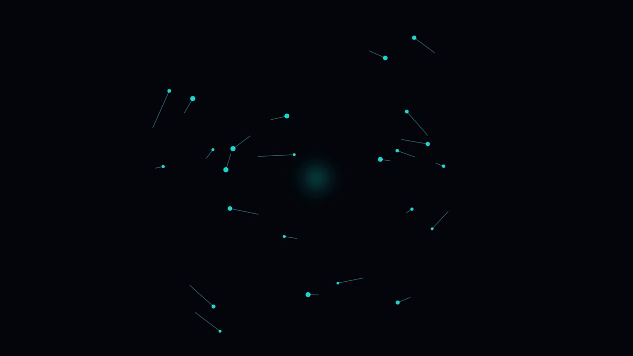 Abstract Motion Graphics of Glowing Cyan Particles Orbiting a Central Light
