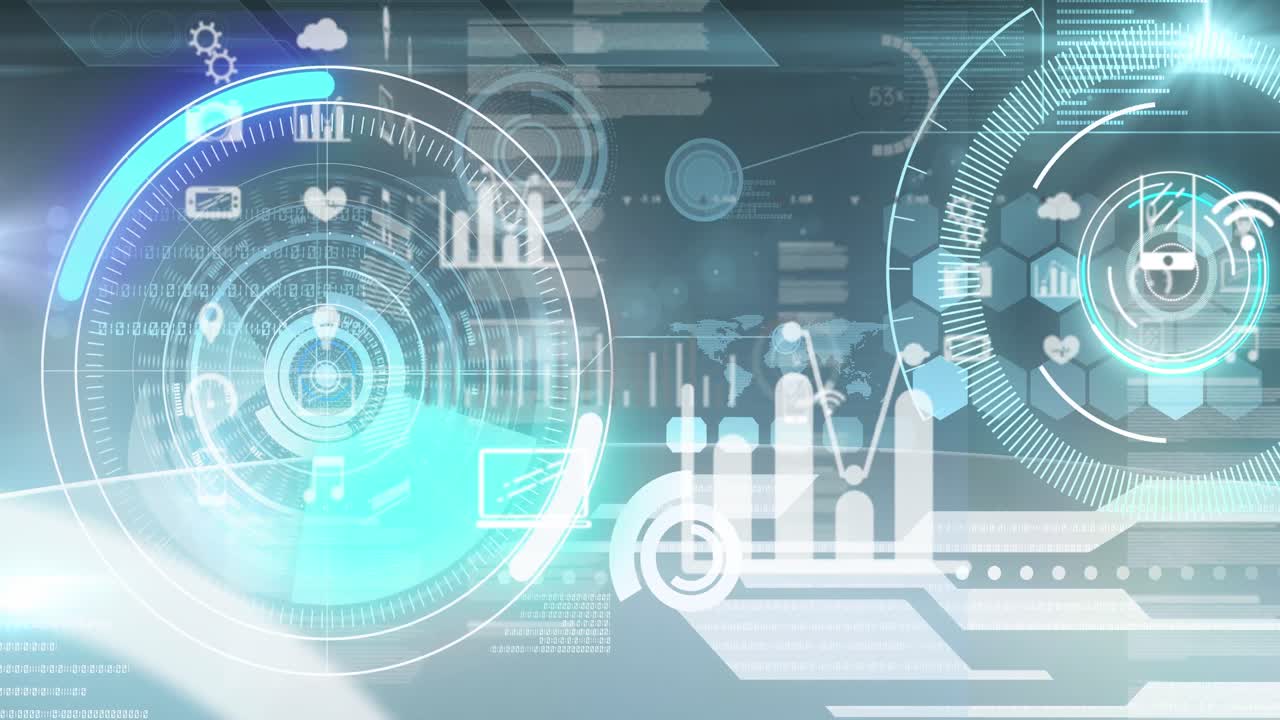 Animation of scopes scanning and data processing over digital screen