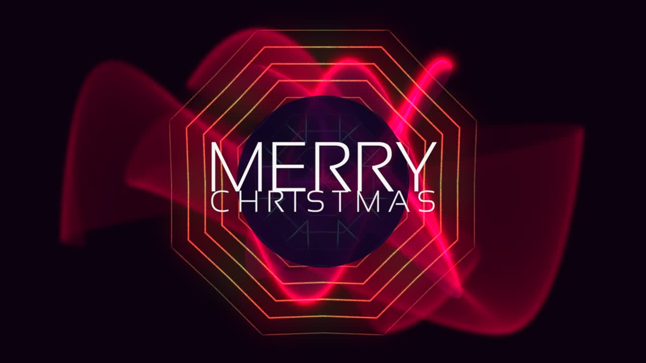 어두운 배경에 네온 빨간색과 초록색 파도가 있는 메리 크리스마스