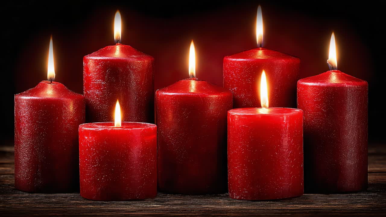 Una Scena Serena di Candele Rosse Che Brillano Caldamente su uno Sfondo Scuro, Evocando Pace, Tranquillità e l'Atmosfera Confortevole di un Ambiente Accogliente per il Relax o la Riflessione