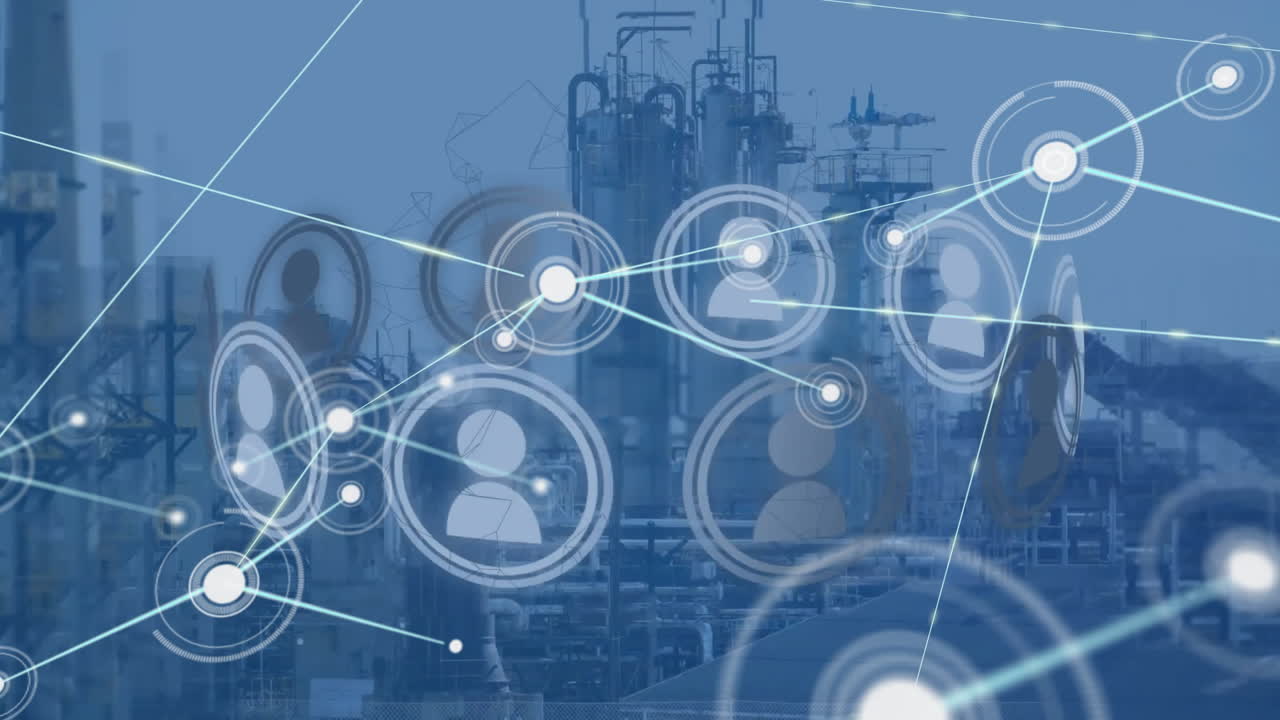 animación de la red de conexiones con las personas iconos sobre el paisaje urbano