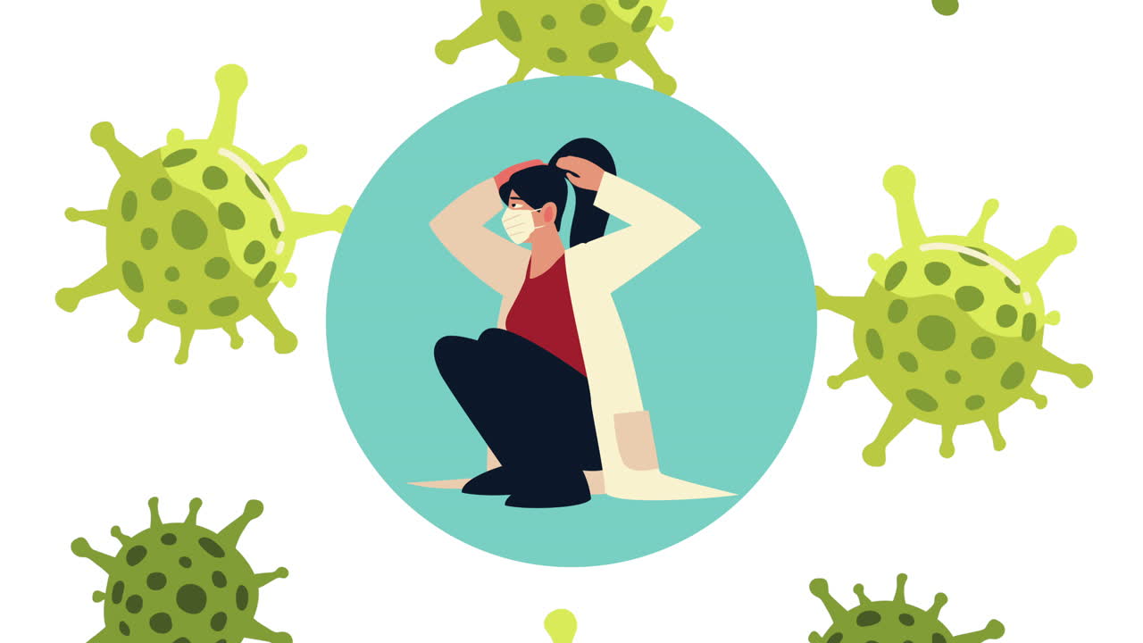 doctora con máscara médica estresada por las partículas de covid-19