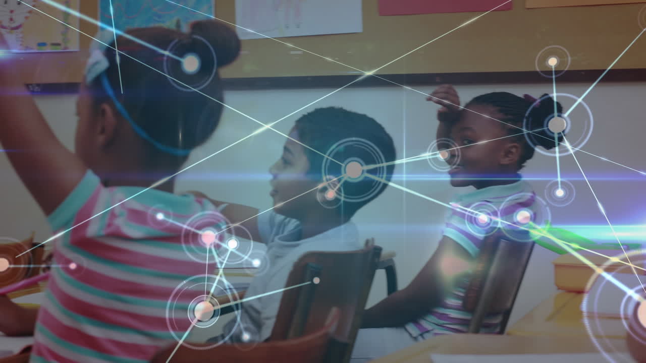 Animation of network of connections over diverse schoolchildren learning in classroom