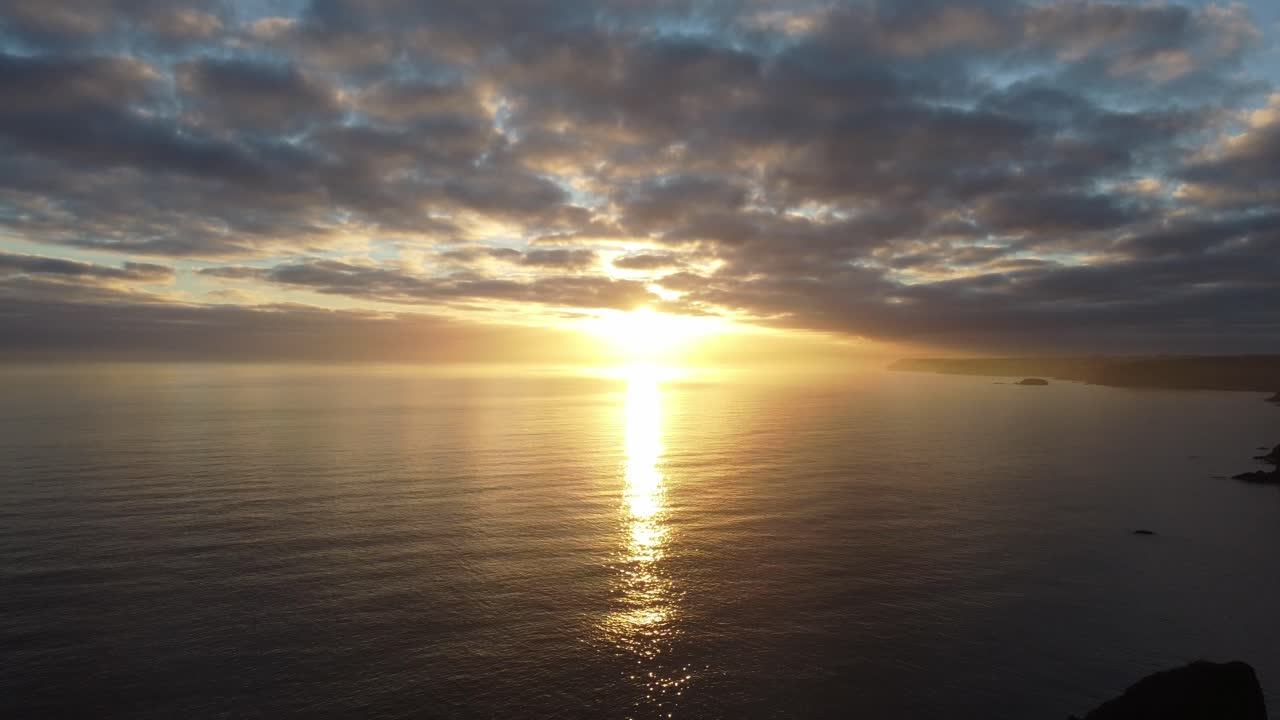 establishing shot of golden hour on the copper Coast Waterford on chilly winter day