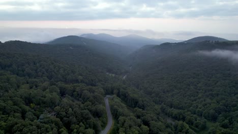 aerial morning fog across the blue ridge and appalachian mountains near boone and blowing rock nc, north carolina