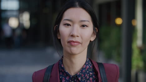 portrait successful young asian business woman student looking confident enjoying professional lifestyle in city beautiful independent female slow motion