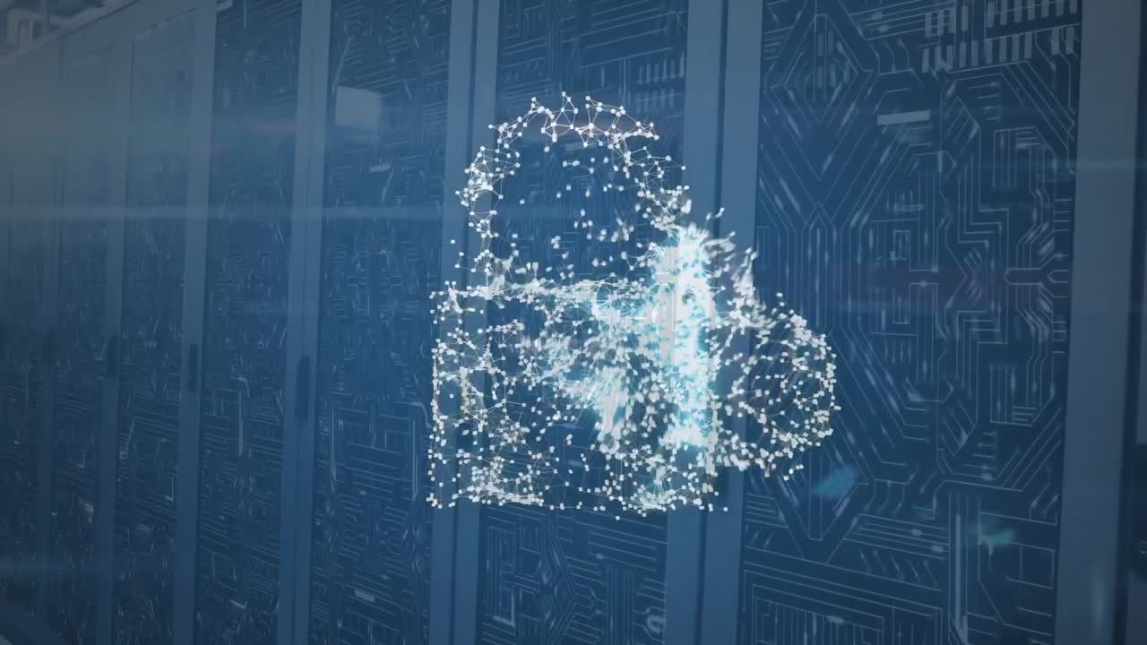 컴퓨터 서버  ⁇ 에 대한 클라우드, 보안  ⁇ 락 및 방패 아이콘의 애니메이션