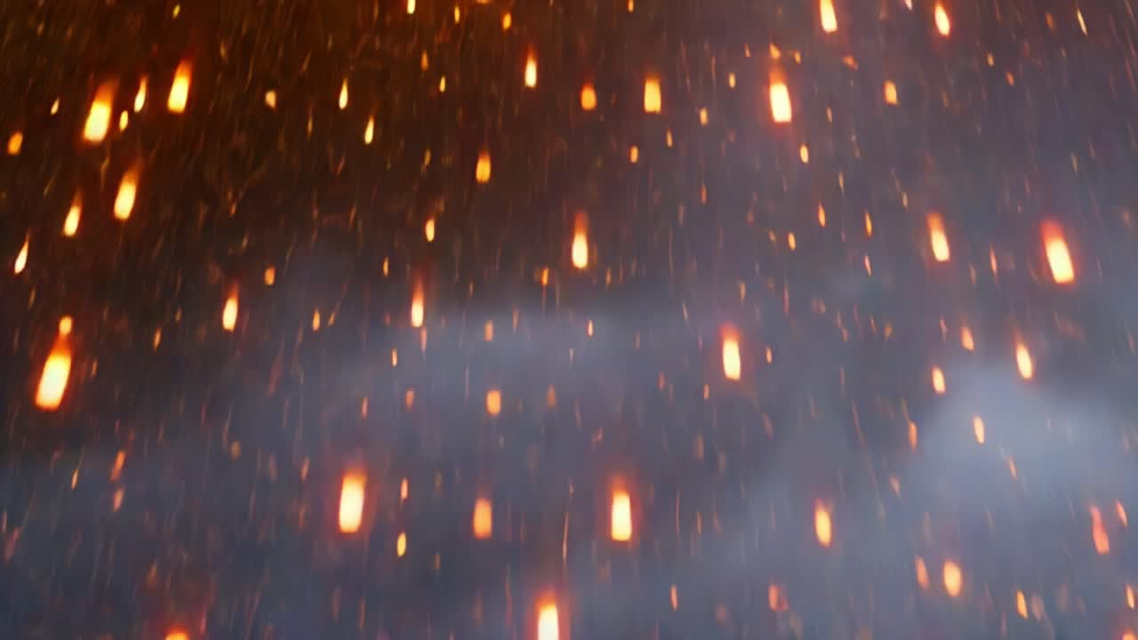 An enchanting display of luminous sparks cascading against a dark, stormy backdrop, showcasing a mesmerizing blend of light and shadow in a captivating spectacle