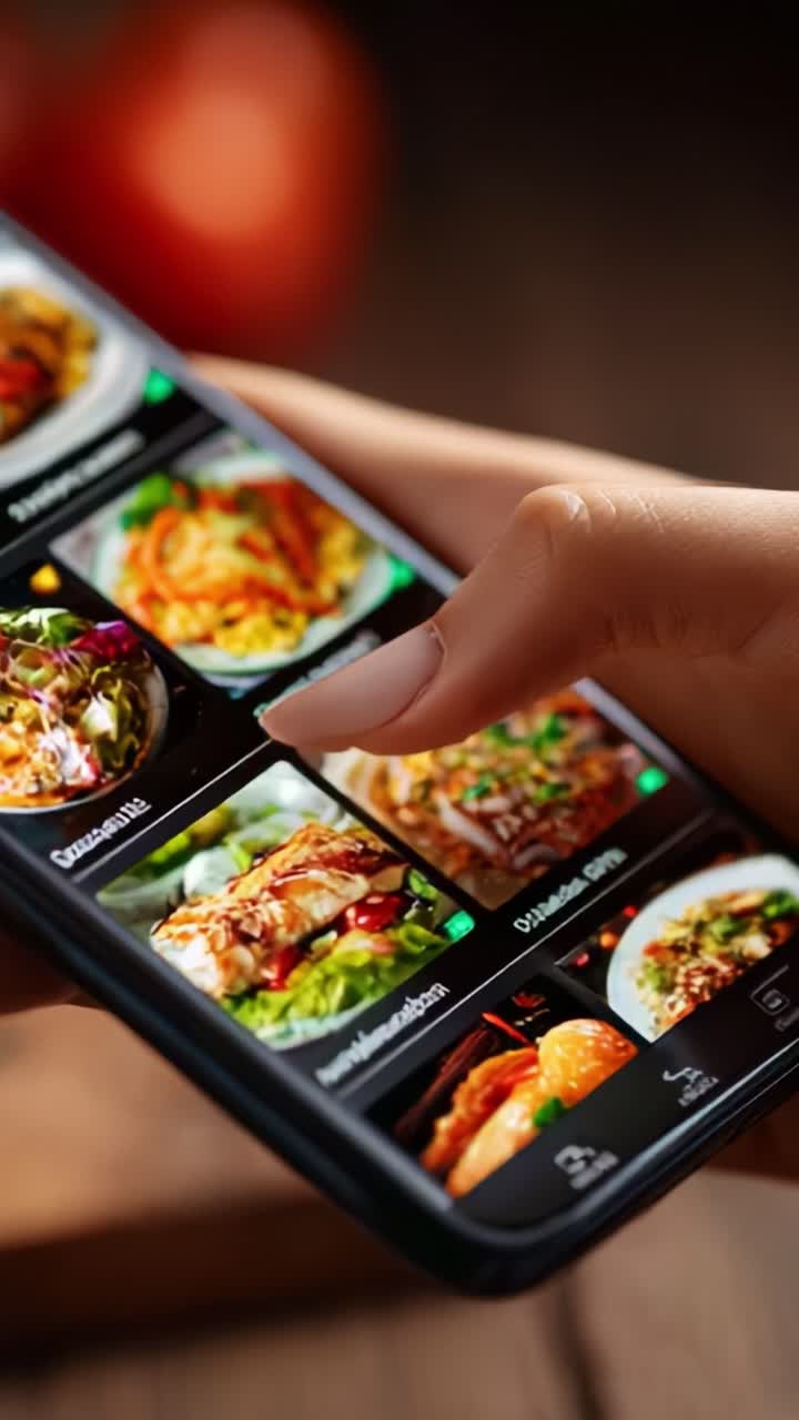 Exploring Delicious Culinary Options: A Close-Up of Tantalizing Dishes and Colorful Sauces on a Smartphone Interface, Showcasing the Joy of Food Selection and Culinary Delights at Your Fingertips